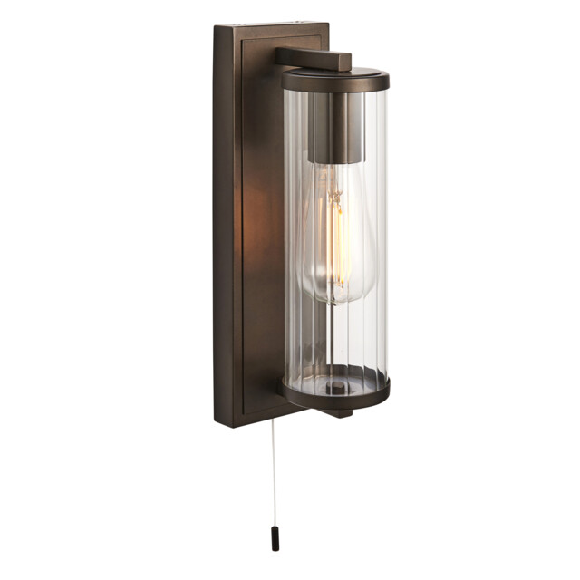 Taylor Bathroom Wall Lamp Dark Bronze, Clear Ribbed Glass - image 1