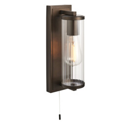 Taylor Bathroom Wall Lamp Dark Bronze, Clear Ribbed Glass