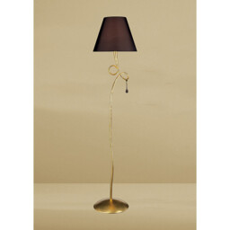 Paola Floor Lamp 1 Light E27, Gold Painted With Black Shade & Amber Glass Droplets - thumbnail 2