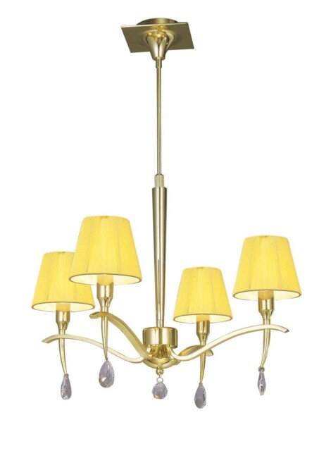 Siena Ceiling Pendant Round 4 Light E14, Polished Brass with Amber Cream Shades And Clear Crystal - image 1