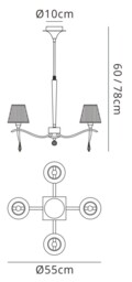 Siena Ceiling Pendant Round 4 Light E14, Polished Brass with Amber Cream Shades And Clear Crystal - thumbnail 2