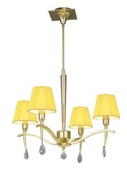 Siena Ceiling Pendant Round 4 Light E14, Polished Brass with Amber Cream Shades And Clear Crystal