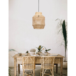 Mia Dome Pendant Ceiling Light Natural Rattan Black Fabric Wire, Base LED E27 - thumbnail 2