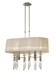 Tiffany Ceiling Pendant 6+6 Light E27+G9 Oval, Antique Brass with Soft Bronze Shade & Clear Crystal - thumbnail 1