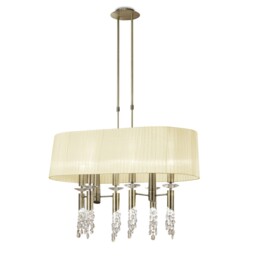 Tiffany Ceiling Pendant 6+6 Light E27+G9 Oval, Antique Brass with Soft Bronze Shade & Clear Crystal - thumbnail 3