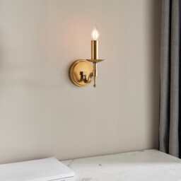 Stanford 1 Light Indoor Candle Wall Light Antique Brass, E14 - thumbnail 3