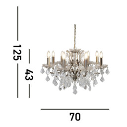 Paris 8 Light Chandelier Antique Brass Finish, E14 - thumbnail 3