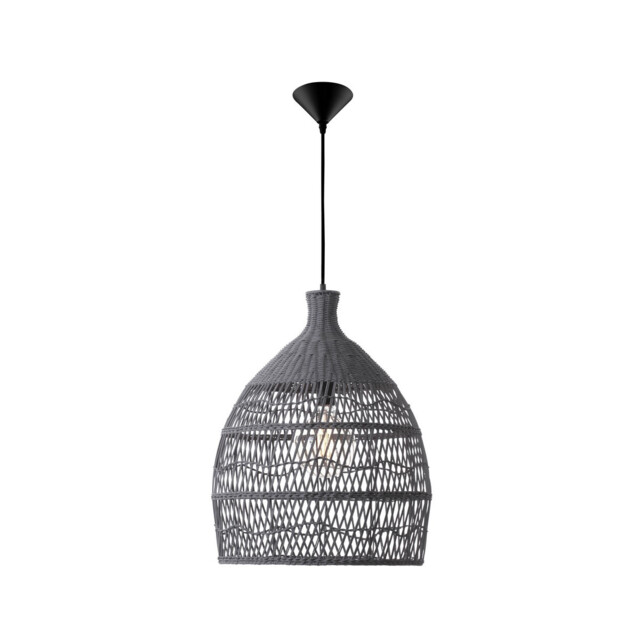 Destin 42cm Dome Pendant Ceiling Light Metal, Rattan, Grey colour, - image 1