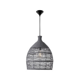 Destin 42cm Dome Pendant Ceiling Light Metal, Rattan, Grey colour, - thumbnail 1