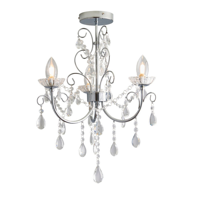 Tabitha 3 Light Semi Flush Bathroom Multi Arm Ceiling Light Chrome, Clear Crystal (K9) Glass Detail IP44, G9 - image 1