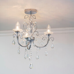 Tabitha 3 Light Semi Flush Bathroom Multi Arm Ceiling Light Chrome, Clear Crystal (K9) Glass Detail IP44, G9 - thumbnail 2