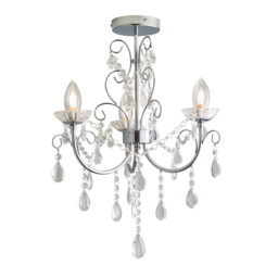 Tabitha 3 Light Semi Flush Bathroom Multi Arm Ceiling Light Chrome, Clear Crystal (K9) Glass Detail IP44, G9 - thumbnail 1