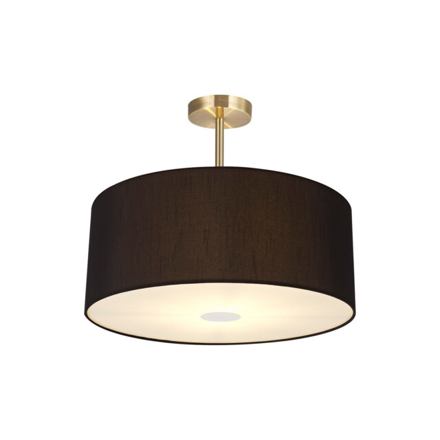 Baymont Antique Brass 3 Light E27 Semi Flush With 50cm x 20cm Faux Silk Shade, Black/White Laminate - image 1