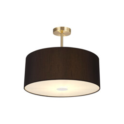 Baymont Antique Brass 3 Light E27 Semi Flush With 50cm x 20cm Faux Silk Shade, Black/White Laminate