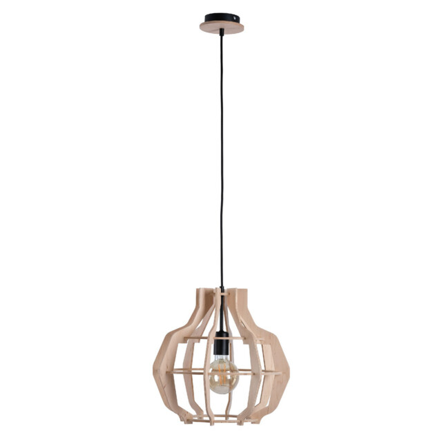 Bento Wire Frame Pendant Ceiling Light Black, Wood, 38.5cm, 1x E27
