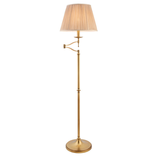 Stanford 1 Light Swing Arm Floor Lamp Antique Brass with Beige Shade, E27 - image 1