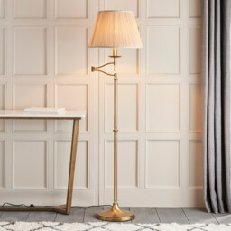 Stanford 1 Light Swing Arm Floor Lamp Antique Brass with Beige Shade, E27 - thumbnail 2