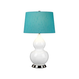 Isla Table Lamp with Round Tapered Shade, Polished Nickel, White, Teal - thumbnail 1