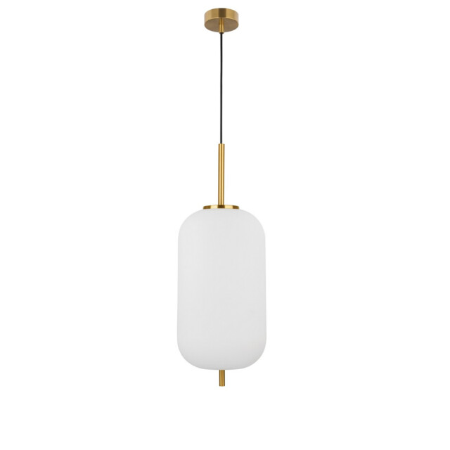 Lato 22cm Globe Pendant Ceiling Light Opal Glass Antique Brass Metal Black Fabric Wire LED E27 - image 1