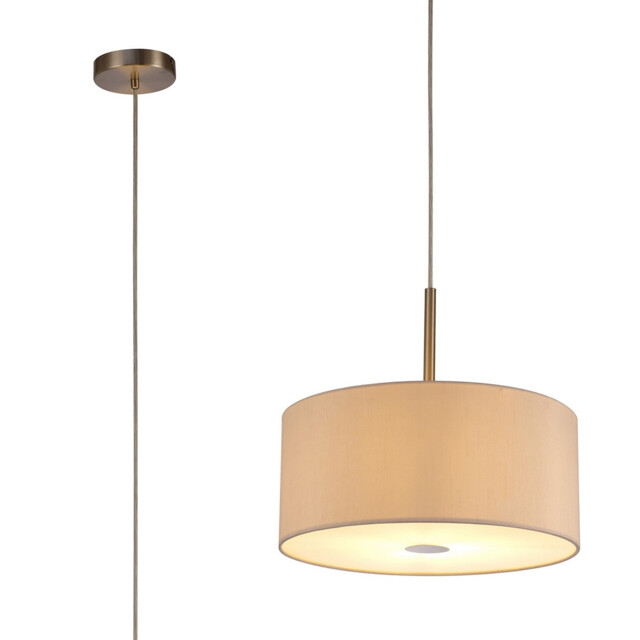 Baymont Satin Nickel E27 Single Pendant With 40cm x 18cm Dual Faux Silk Shade, Nude Beige/Moonlight - image 1