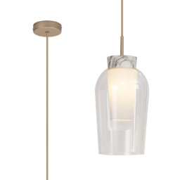 Nora Single Pendant, 1 Light Adjustable E27, Gold/White/Clear Glass With Frosted Inner - thumbnail 1