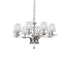 Pegaso  8 Light Crystal Multi Arm Chandelier Chrome, White Finish, E14