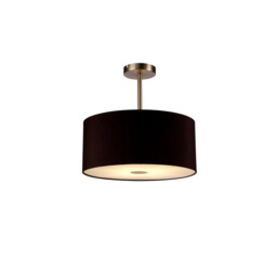 Baymont Satin Nickel E27 Semi Flush With 40cm x 18cm Dual Faux Silk Shade, Black/Green Olive