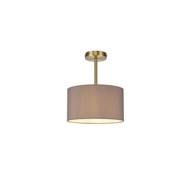 Baymont Antique Brass E27 Semi Flush With 30cm x 17cm Faux Silk Shade, Grey/White Laminate - image 1