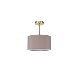 Baymont Antique Brass E27 Semi Flush With 30cm x 17cm Faux Silk Shade, Grey/White Laminate - thumbnail 5