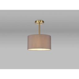 Baymont Antique Brass E27 Semi Flush With 30cm x 17cm Faux Silk Shade, Grey/White Laminate - thumbnail 2