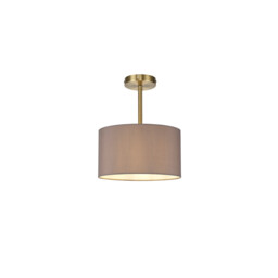 Baymont Antique Brass E27 Semi Flush With 30cm x 17cm Faux Silk Shade, Grey/White Laminate