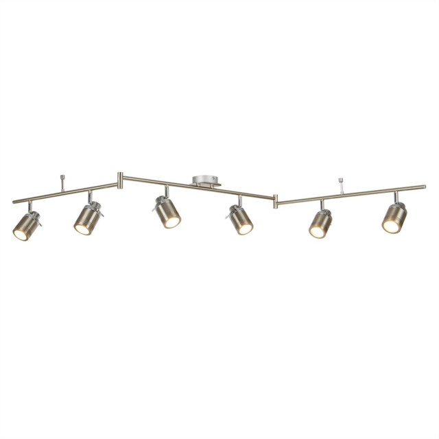 Samson 6 Light Bathroom Ceiling Spotlight Bar Satin Silver IP44, GU10 - image 1
