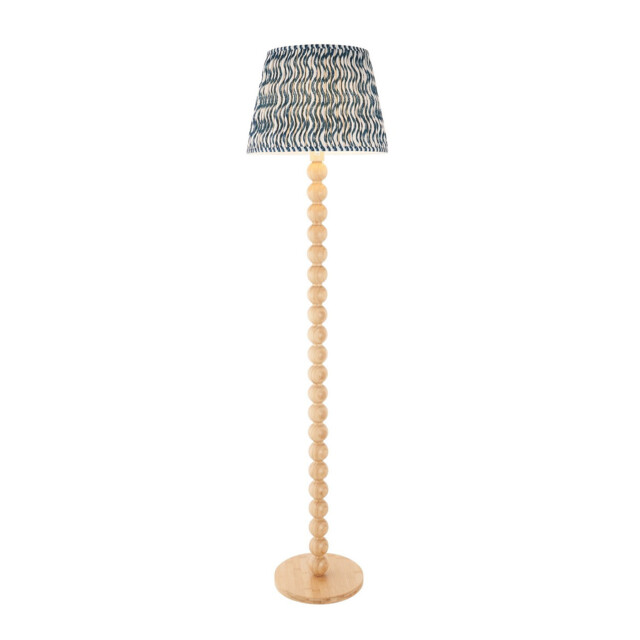 Cane Natural Bamboo Floor Lamp with Marlin Blue Fabric Ripple Shade 40cm E27 - image 1