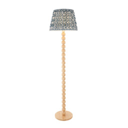Cane Natural Bamboo Floor Lamp with Marlin Blue Fabric Ripple Shade 40cm E27