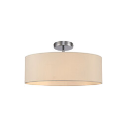 Baymont Polished Chrome 3 Light E27 Drop Flush, With 45cm x 15cm Dual Faux Silk Shade, Nude Beige/Moonlight