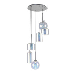 Baldwin 45cm Round Pendant 2.5m, 6 x G9, Polished Chrome/Iridescent/Frosted Type A,B,C Shade - thumbnail 5