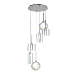 Baldwin 45cm Round Pendant 2.5m, 6 x G9, Polished Chrome/Iridescent/Frosted Type A,B,C Shade