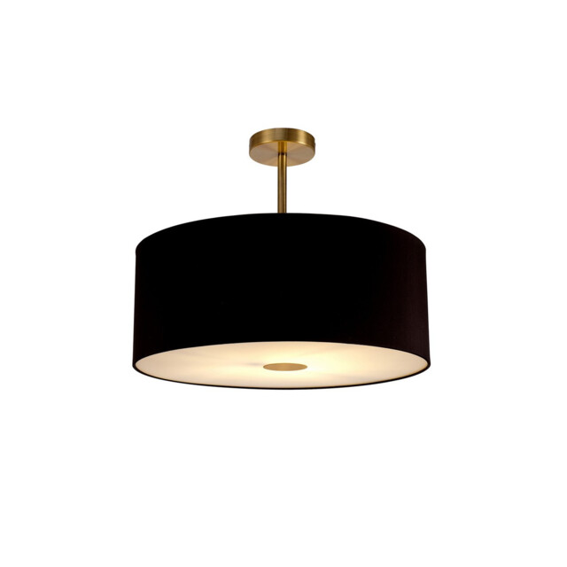 Baymont Antique Brass E27 Semi Flush With 50cm x 20cm Dual Faux Silk Shade, Black/Green Olive - image 1