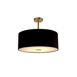 Baymont Antique Brass E27 Semi Flush With 50cm x 20cm Dual Faux Silk Shade, Black/Green Olive