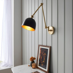Lehal Dome Adjustable Arm Wall Lamp Antique Solid Brass, Matt Black - thumbnail 3