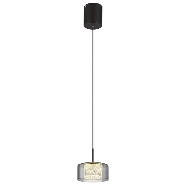 Fogsy Slim Pendant Ceiling Light Matt Black Smoke Glass Shade LED 4000K - image 1