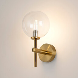 Tivoli Medium Arm Wall Light, 1 Light G9, IP44, Brass Gold/Clear Smooth Round Glass - thumbnail 3
