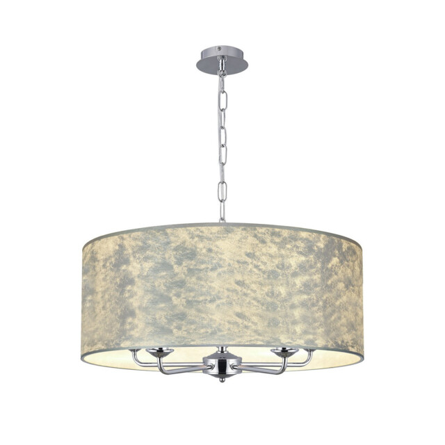 Banyan 5 Light Multi Arm Pendant, E14 Polished Chrome With 60cm x 22cm Silver Leaf With White Lining Shade - image 1