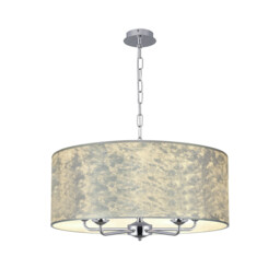 Banyan 5 Light Multi Arm Pendant, E14 Polished Chrome With 60cm x 22cm Silver Leaf With White Lining Shade - thumbnail 1