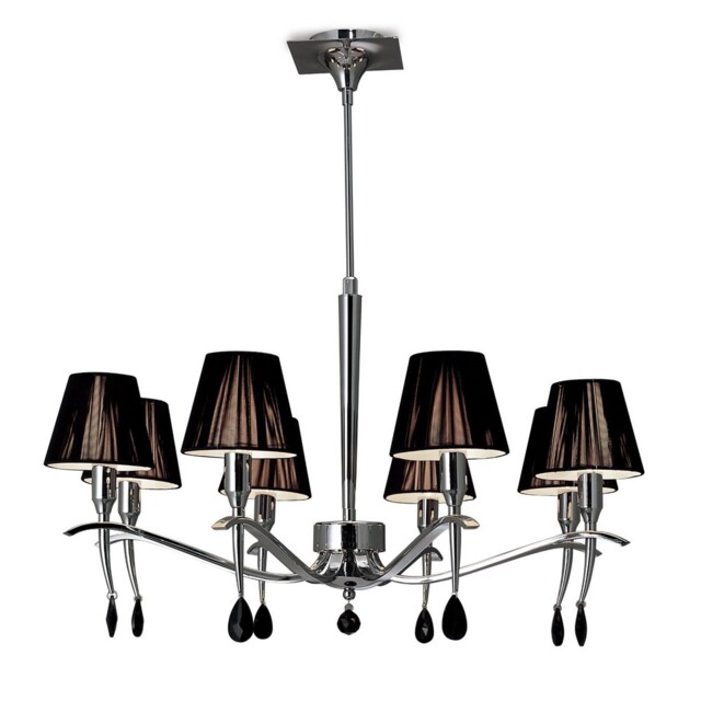 Siena Ceiling Pendant Round 8 Light E14, Polished Chrome with Black Shades And Black Crystal - image 1