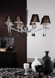 Siena Ceiling Pendant Round 8 Light E14, Polished Chrome with Black Shades And Black Crystal - thumbnail 3