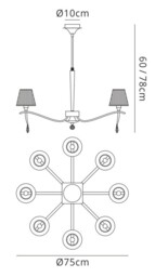 Siena Ceiling Pendant Round 8 Light E14, Polished Chrome with Black Shades And Black Crystal - thumbnail 2