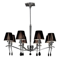 Siena Ceiling Pendant Round 8 Light E14, Polished Chrome with Black Shades And Black Crystal - thumbnail 1