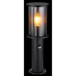Gracey Outdoor Pedestal Light Matt Black IP54 Smoke Glass Shade 1x E27 Motion Sensor - thumbnail 3