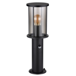 Gracey Outdoor Pedestal Light Matt Black IP54 Smoke Glass Shade 1x E27 Motion Sensor - thumbnail 2